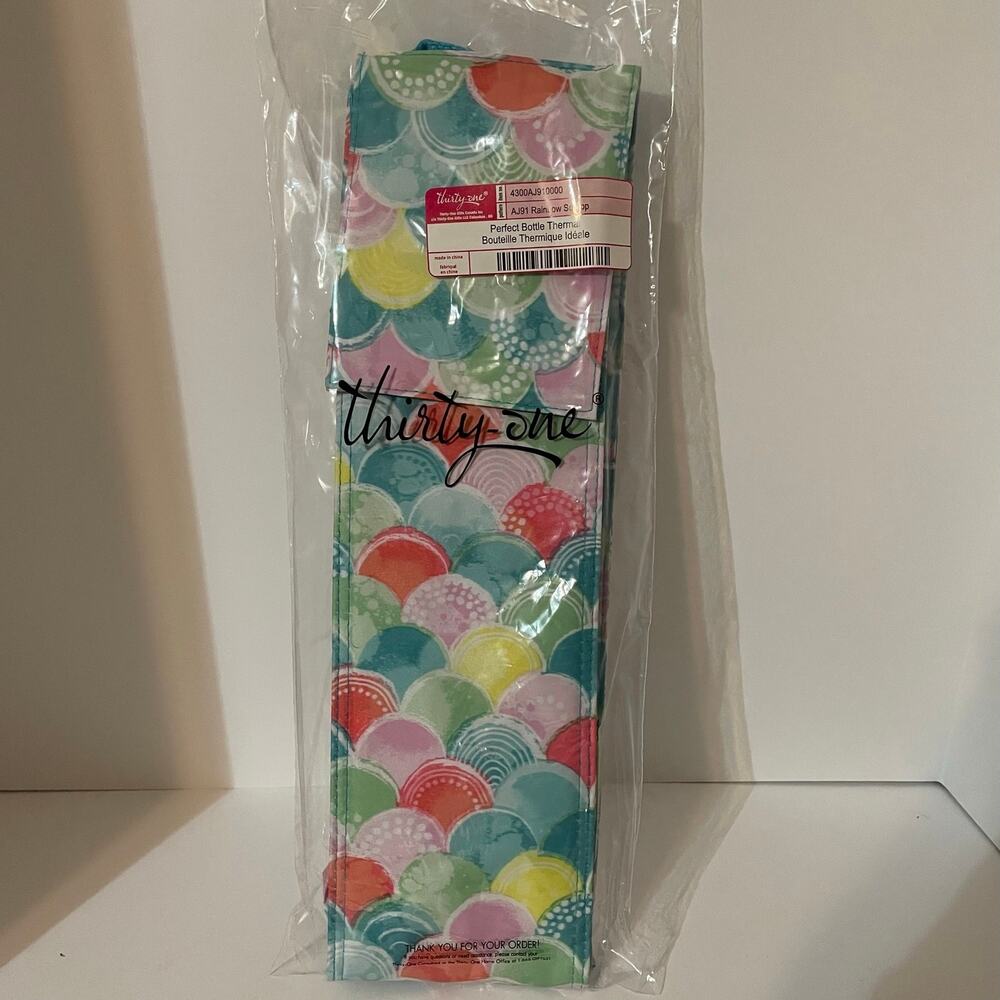 THIRTY-ONE Perfect Bottle Thermal New Rainbow Scallop Reusable Wine Gift Bag